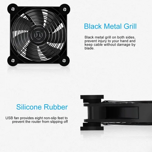 Miniatura 3 de Paquete de 5.512 in, mini ventilador USB para computadora, control de múltiples velocidades, reducción de calor para router, consola de juegos, caja