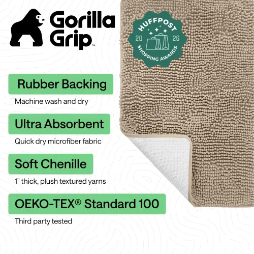 Miniatura 38 de Gorilla Grip - Tapete de baño de felpilla gruesa, suave y absorbente, secado rápido, de microfibra, con reverso de caucho, para piso de ducha, Nube
