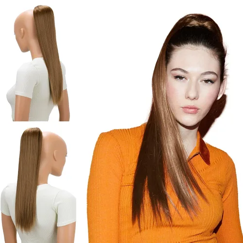 Miniatura 16 de CAISHA Extensión de cola de caballo de 22" con cordón voluminoso Straigtht negro-marrón PH503