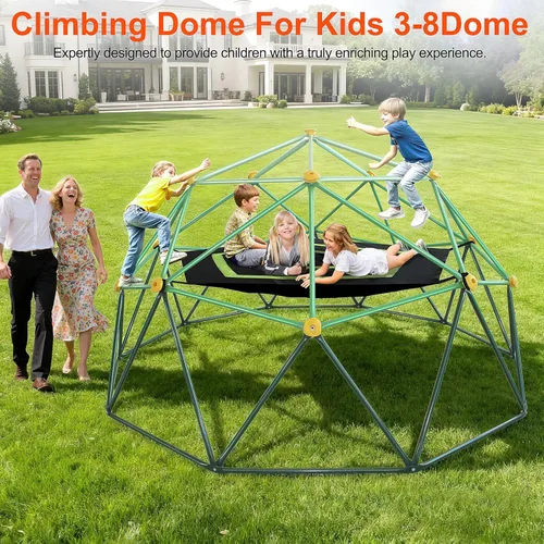 Miniatura 7 de Cúpula de escalada para niños de 10 pies, con hamaca, juego resistente para todo tipo de clima al aire libre para edades de 3 a 12 años, marco