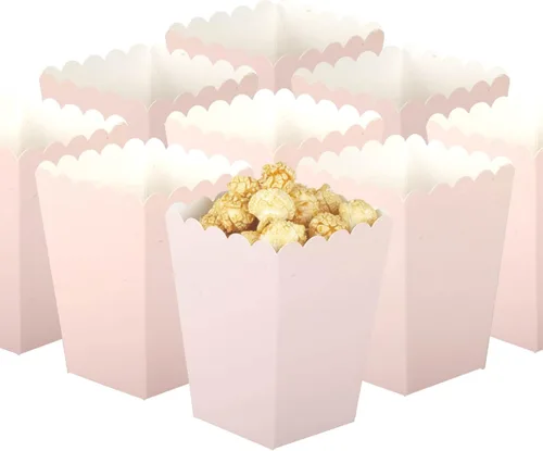 Juego de 36 cajas de palomitas de maíz de color rosa claro, cajas de regalo de palomitas de maíz, contenedor de cartón abierto para suministros de