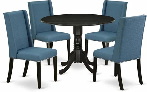 Miniatura 18 de East West Furniture DLFL3-ABK-21 - Juego de mesa de comedor de 3 piezas contiene una mesa de cocina redonda con gotas y 2 sillas de comedor Parsons