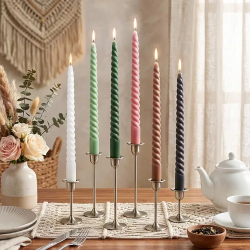 Miniatura 10 de Whaline 12 velas cónicas en espiral arcoíris de 10 pulgadas, 6 colores, sin goteo, velas de cera retorcidas, velas largas sin perfume para eventos
