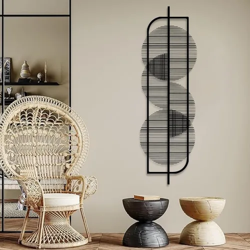 Cadeali Arte de pared geométrico de metal, decoración moderna minimalista, líneas, único, negro, 7 x 22 pulgadas