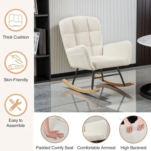 Miniatura 3 de oaaktu Mecedora para guardería, planeador tapizado con respaldo alto, balancín para guardería, cómodo y elegante sillón decorativo para salas