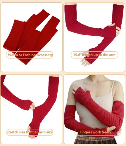 Miniatura 26 de Guantes cálidos de cachemira de brazo largo para mujer, guantes de invierno acogedores sin dedos, calentadores de brazos suaves, gran regalo