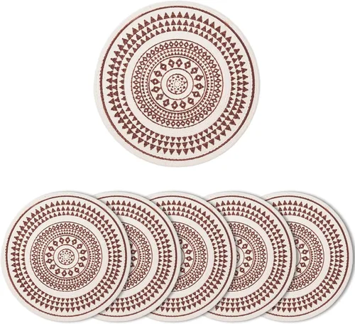 Miniatura 13 de Encasa XO Juego de 6 manteles individuales de comedor, manteles individuales de algodón, 13 pulgadas de diámetro, color beige, cargadores hechos a