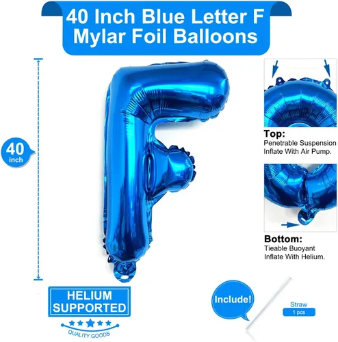 Miniatura 2 de Lovoir Globos grandes de 40 pulgadas con la letra F azul, globo de helio de aluminio de Mylar grande para decoración de fiesta de cumpleaños, Letra