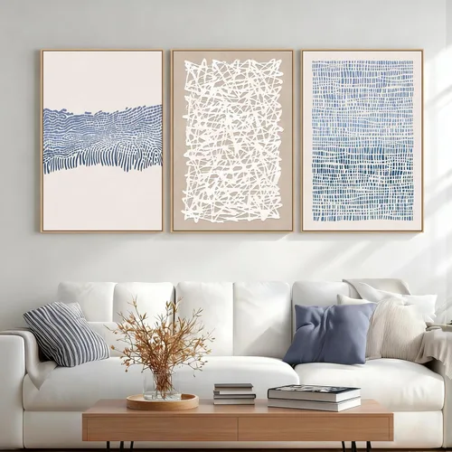 Miniatura 12 de Zessonic Arte de pared moderno bohemio de mediados de siglo, lienzo enmarcado abstracto, pintura de líneas geométricas neutrales, obra de arte