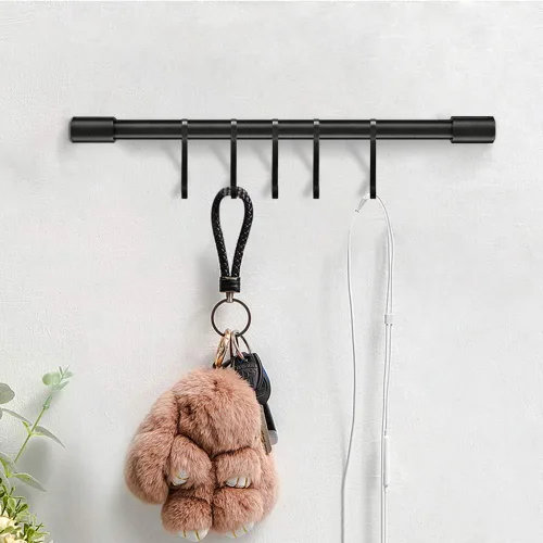 Miniatura 4 de MIAOHUI Riel de cocina con ganchos, ganchos para sartenes y ollas para montaje en pared de cocina, estante de utensilios de cocina con gancho en S