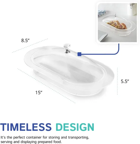 Miniatura 4 de Huang Acrylic Bandeja ovalada transparente para servir alimentos Servware con tapa utilizada para aperitivos, aperitivos y entradas para compartir