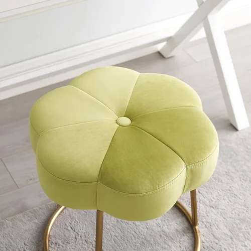Miniatura 3 de Linon Talulah - Taburete decorativo y tocador verde claro y dorado