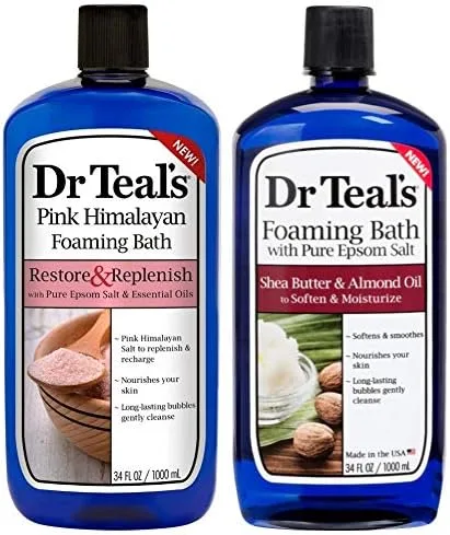 Dr Teal's Set de regalo variado de baño espumoso (paquete de 2, 34 onzas Ea) – Restaura y repone rosa del Himalaya, suaviza e hidrata manteca de