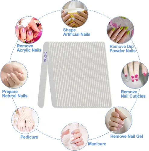 Miniatura 6 de Lima de uñas, pizarras de esmeril para uñas, grano 180/240, limas de uñas para uñas naturales, madera de doble cara, lima de uñas Emory profesional