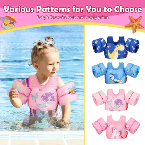 Miniatura 8 de MoKo Chaleco de natación para niños pequeños de 13-30/20-50/22-66 libras, flotadores de brazo de natación de dibujos animados, alas de agua, Sirena