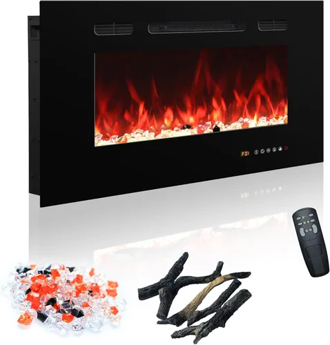 Chimenea eléctrica de 30 pulgadas para montar en la pared y empotrar, insertos de chimenea eléctrica con control remoto y pantalla táctil, 169