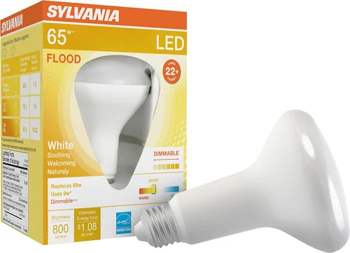 LEDVANCE Flood BR30 Bombilla LED, 65 W = 9 W, regulable, 22 años, 800 lúmenes, 3000 K, blanco, 1 paquete (41111)