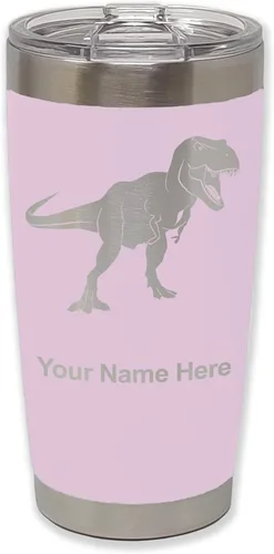 Miniatura 25 de LaserGram Vaso aislado al vacío de 20 onzas, dinosaurio Tiranosaurio Rex, grabado personalizado incluido (negro)