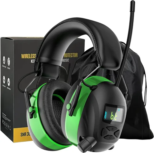 Bluetooth 6.0 AM/FM Hearing Protection, Radio Headphones with Digital Display, 30 SNR Noise Reduction Safety Earmuffs with Rechargeable 2000 mAh