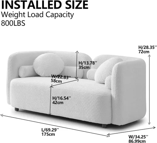 Miniatura 2 de Sofá curvado compacto de 69 pulgadas para espacios pequeños y apartamentos, sofá boucle de estilo japonés, sofá minimalista de 2 plazas con marco