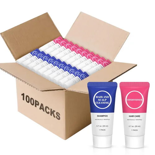 Juego de champú y acondicionador de tamaño de viaje, pequeña prueba de champú para el cabello, kit de acondicionador de muestra de mini artículos de