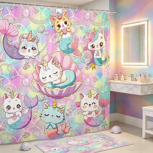 Miniatura 16 de Manfei Cortina de Ducha de Aguacate Lindo Estampado de Aguacate de Dibujos Animados Cortina de Baño para Niños y Niñas Tema de Frutas Cortina