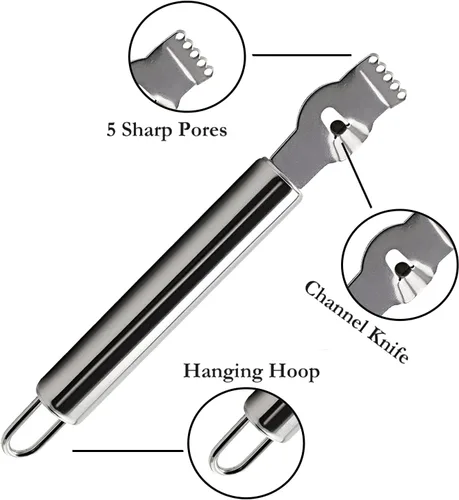 Miniatura 5 de 3 Uds. Limón Zester Herramienta Pelador de cítricos Rallador Zester con mango Rallador de frutas de acero inoxidable Cuchillo de pelar multiusos