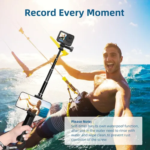 Miniatura 7 de AFAITH Selfie Stick para GoPro Hero 13 12 11 10 9 8 7 6 5 4 Mini Max Session, Insta360, DJI OSMO Cámara de acción, aleación de aluminio GoPro Selfie