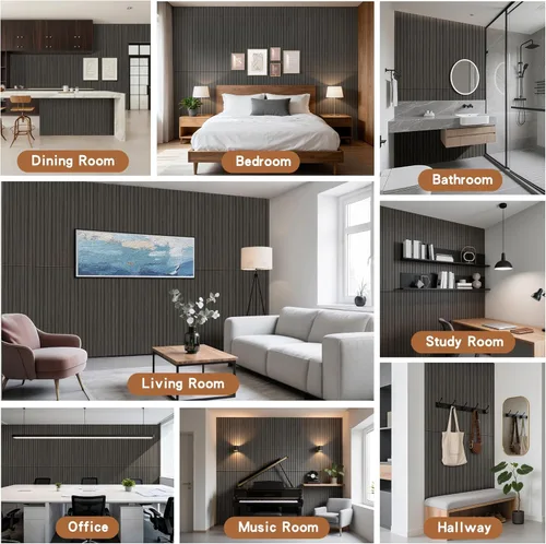Miniatura 8 de Paneles de sonido de chapa de madera, paquete de 10 paneles de pared de 47.2 x 23.6 pulgadas, paneles acústicos decorativos para paredes, para Nogal