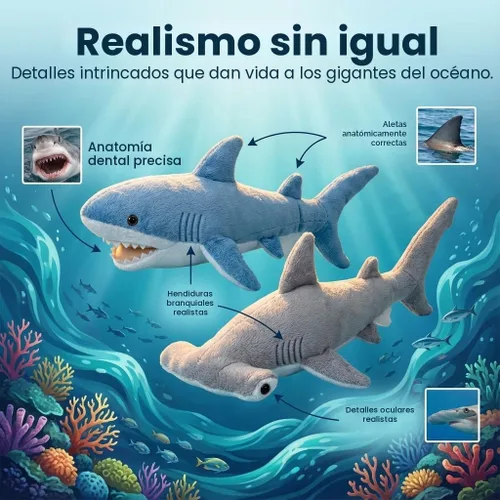 Miniatura 3 de Bedwina Tiburones de peluche – Paquete de 2 juguetes grandes de tiburón Mako de 14 pulgadas y cabeza de martillo de 13 pulgadas, juguetes