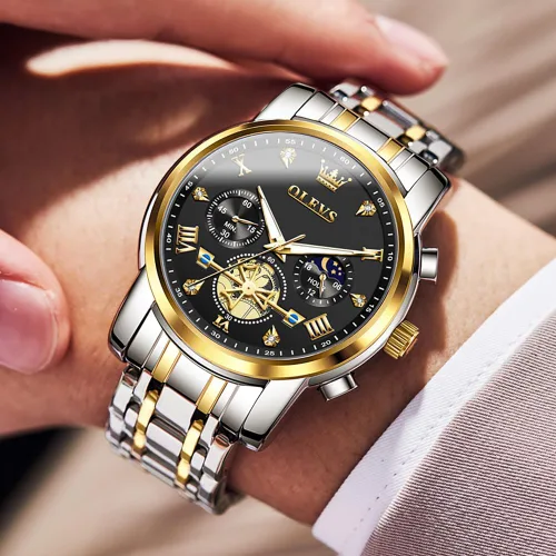 Miniatura 7 de OUPINKE Mens Watches Fashion Sport WristWatches Multifunction Chronograph Analog Quartz Luminous Waterproof Calendar Stainless Steel Bracelet