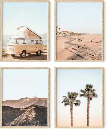 HAUS AND HUES Decoración de playa e impresiones artísticas – Juego de 4 arte de pared costero, carteles náuticos de playa para el hogar, baño o Beige