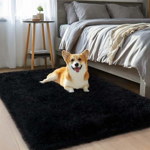 Miniatura 2 de qulint Alfombra negra para dormitorio, alfombra de área pequeña de 2 x 3 pies para habitación de niños, alfombra suave y mullida para sala de estar
