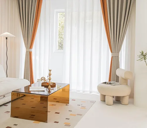 Miniatura 2 de Daesar Window Curtain Blackout 45 Inch Length, Eyelet Thermal Curtains Splicing Jacquard Geometric Texture Beige Brown Orange Short Blackout