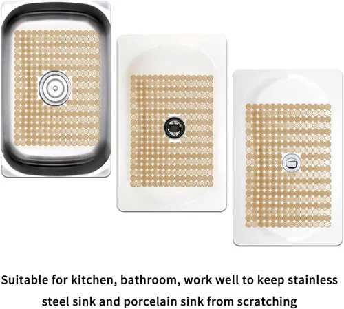 Miniatura 5 de Paquete de 2 alfombrillas para fregadero de cocina para fregaderos de acero inoxidable/cerámica, protectores ecológicos de PVC para la parte Bronce