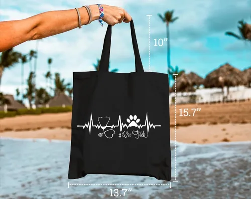 Miniatura 2 de Vet Tech - Bolsa de lona para mujer, estética, medicina veterinaria, reutilizable, bolsa de compras para el hombro, regalo divertido Negro