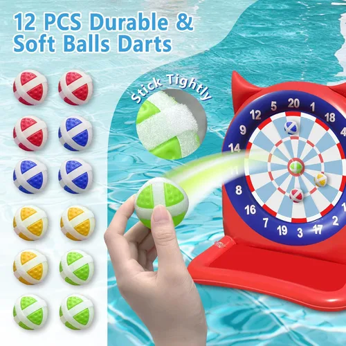 Miniatura 4 de Tabla de dardos inflable grande de 47 pulgadas, juguetes de piscina con 12 bolas, juego de agua para adolescentes y adultos, piscina, patio trasero