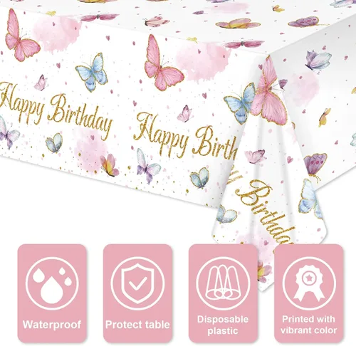 Miniatura 6 de Tiamon Paquete de 3 manteles de mariposa con diseño de mariposa para fiestas de 108 x 54 pulgadas, impermeables, de plástico acuarela, decoración