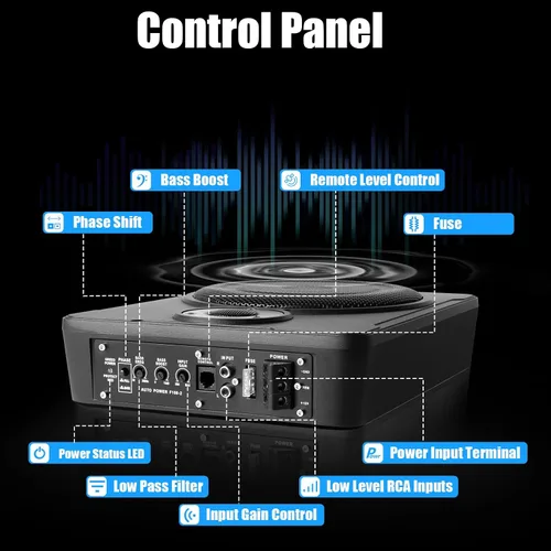Miniatura 3 de Subwoofer de 8 pulgadas de audio para automóvil súper delgado amplificado, subwoofer para automóvil debajo del asiento, amplificador activo de bajo