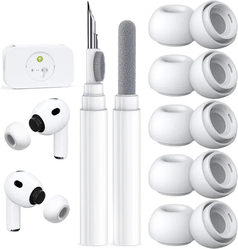 Miniatura 32 de 4 pares de puntas de repuesto para AirPods Pro 2ª/1ª generación con kit limpiador, orificio de reducción de ruido y pantalla protectora contra