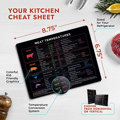 Miniatura 4 de Levain & Co Imán de Temperatura de Carne - Tabla de Cocción para Carne de Res, Aves de Corral, Pescado y Cerdo - Horizontal - Imán de Temperatura