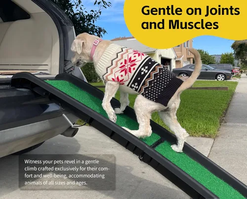 Miniatura 3 de PawStep 50894 - Rampa para mascotas con césped de polietileno, rampa plegable y portátil para perros, para automóviles, SUV y camiones, superficie