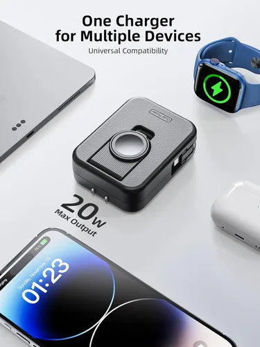 Miniatura 5 de Bloque de cargador para Apple Watch, cargador de pared 2 en 1 con cable de carga retráctil integrado, adaptador de corriente de enchufe plegable