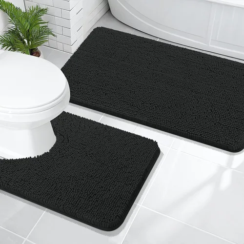 Miniatura 201 de OLANLY Juego de alfombras de baño de 2 piezas, alfombras de baño de chenilla suave y absorbente y alfombra de contorno en forma de U para inodoro
