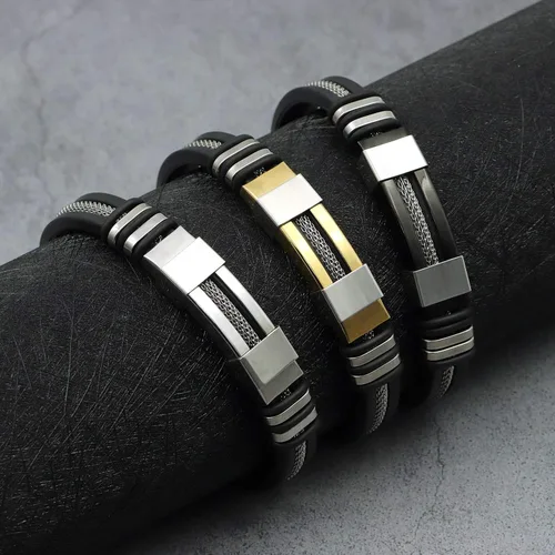Miniatura 4 de Suyi Pulsera ajustable de silicona para hombre, pulsera de acero inoxidable