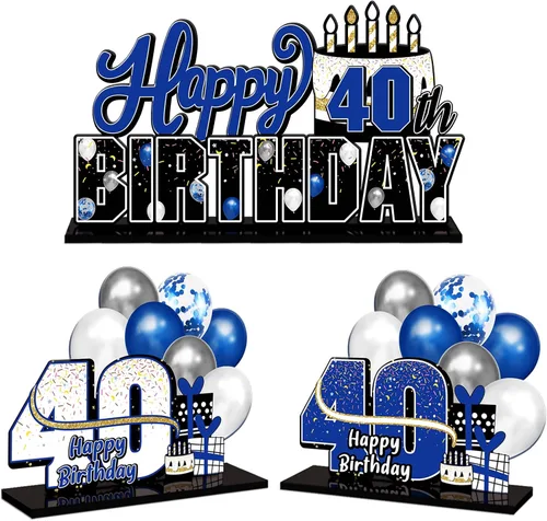 Miniatura 152 de LINGTEER Feliz 10º Cumpleaños Juego de Centros de Mesa de Acrílico Azul para Mesa - Brindemos por Diez Años Decoraciones de Regalo de Fiesta de 10º