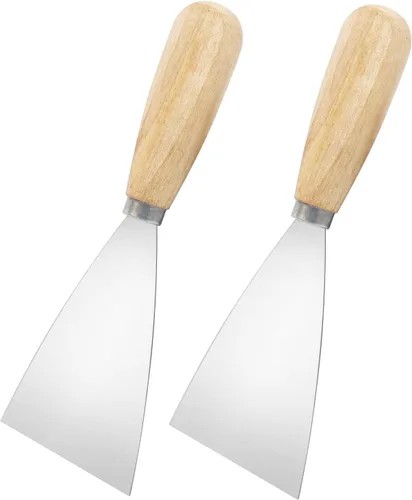 Cuchillo de masilla, 2 raspadores de metal de 3 pulgadas, cuchillos de mango de madera para paneles de yeso, calcomanías, papel de pared, parches,