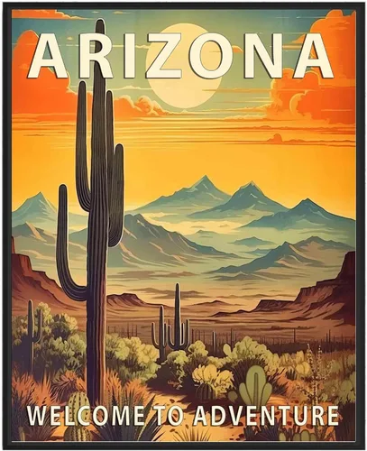Póster artístico de Arizona, decoración artística de paisaje retro de Estados Unidos, pintura de montaña y paisaje de aventura para dormitorio, sala