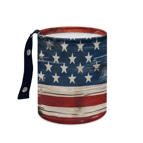Papelera portátil con bandera de Estados Unidos, reutilizable, impermeable, multiusos, organizador de coche, artículos esenciales para viajes por