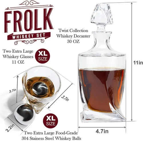Miniatura 3 de Juego de decantador de whisky para hombre, decantador de bourbon trenzado, 2 vasos, 2 piedras de whisky de acero inoxidable XL, bolas, 2 posavasos
